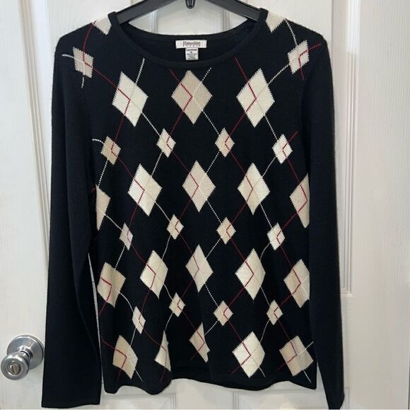 Vintage Hampshire Studio Luxelon Navy and cream Argyle sweater - Picture 1 of 9